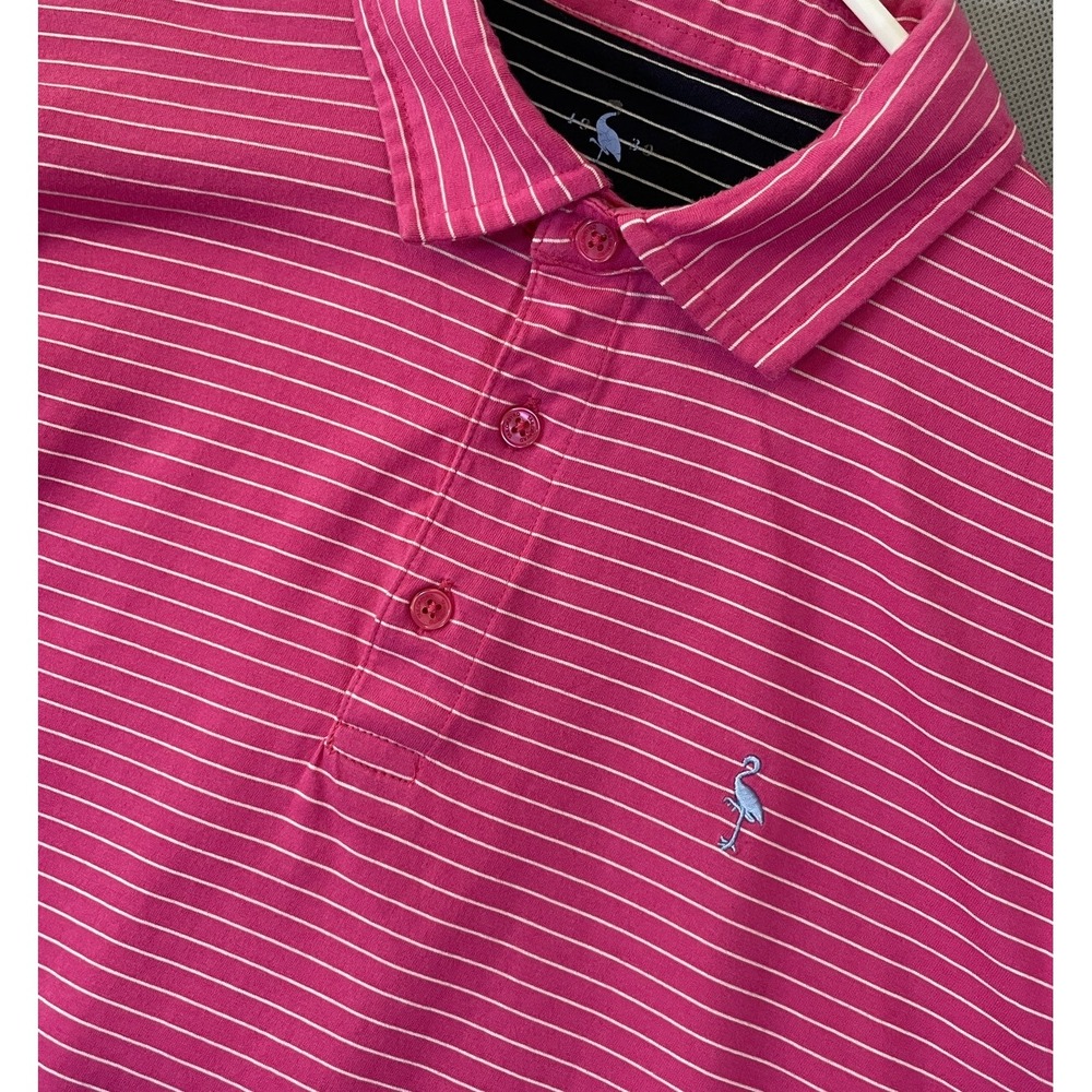 TailorByrd Men's Large Pink Stripe Stretch Cotton Polo Flamingo Logo